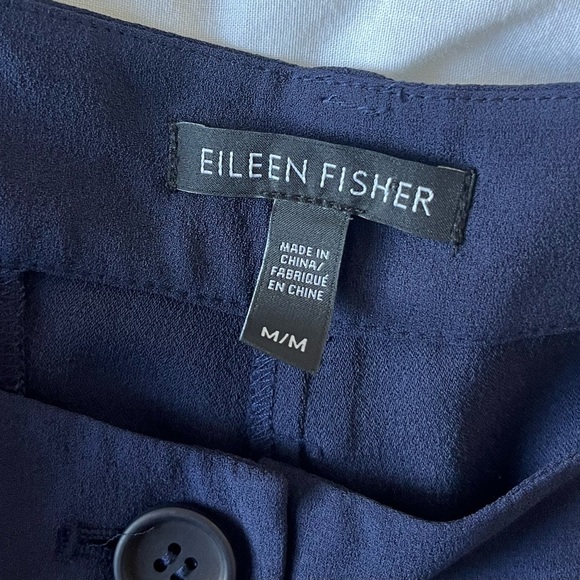 Eileen Fisher 100% Silk High-Rise Navy Blue Straight Leg Trouser Pants SIZE M - Picture 6 of 8